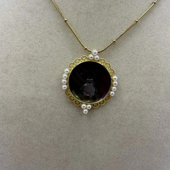 Round Gold Tone Silver 925 and Black Shell Totoro Pendant on Ball Chain - Picture 7 of 9